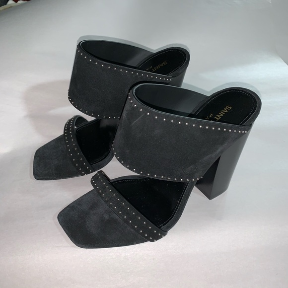 nwob SAINT LAURENT PARIS size 38 black suede MULES - Picture 7 of 11